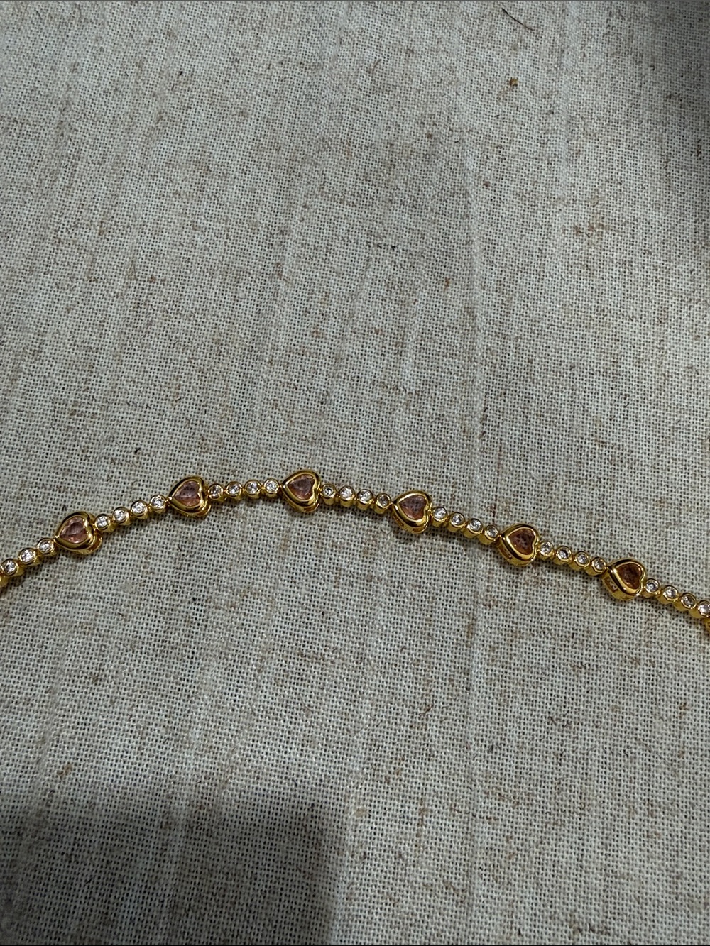 Beautiful Gold Pink Heart CZ & CZ Diamond Bracelet.